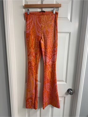 Zara Orange and Pink Textured Paisley Skirt